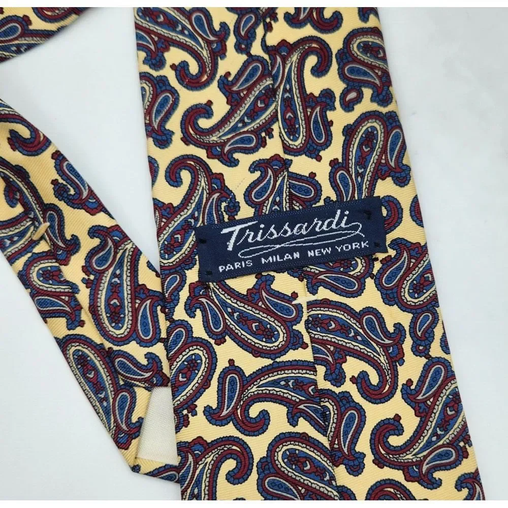 Trissardi Tie Yellow Red Blue Paisley Pattern 3 1/4